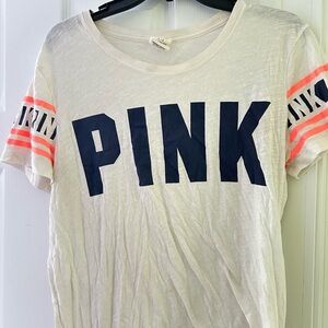 PINK Victoria's Secret White Tee with Navy Lettering